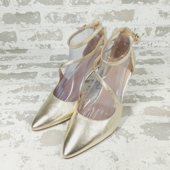 NEW Naturalizer 27 Edit Abilyn Wide Gold Leather Pointed Toe Heels H579 - Picture 2 of 16